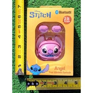 Disney Pink Stitch Bluetooth Wireless 10 hour Earbuds Angel Flip-The-Faces! NIB